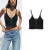 Summer New Product Women's Clothes French Style Design Classic Simple Spaghetti Straps Knitted V Neck Short Top 3920309