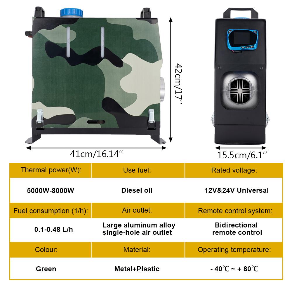 12 и 24 В 5-8 кВт универсальный вертикальный интегрированный парковочный обогреватель из алюминиевого сплава с одним отверстием для выпуска воздуха двунаправленный ЖК-пульт дистанционного управления