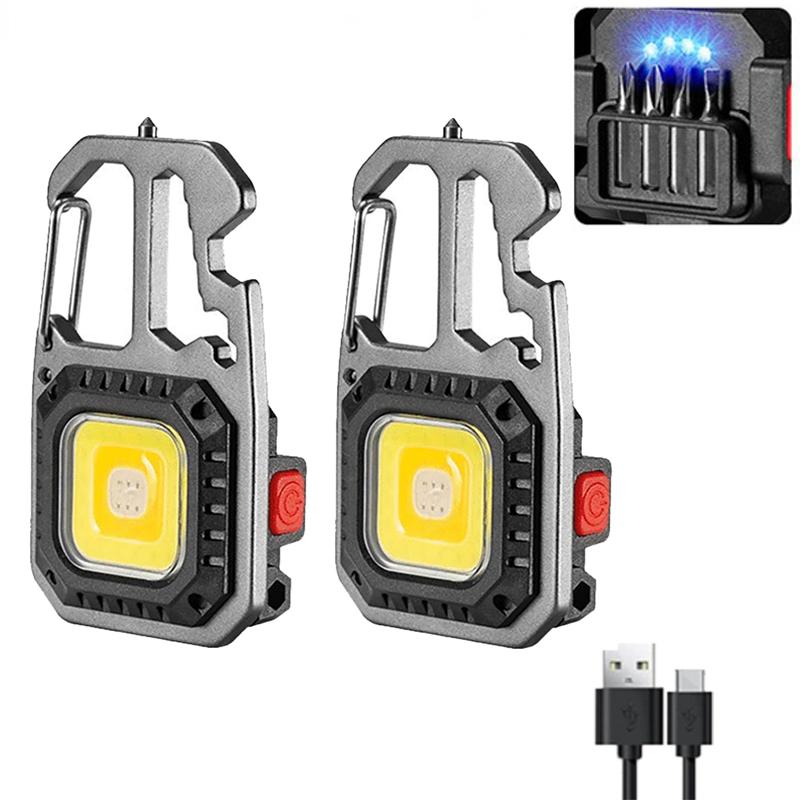 Мини светодиодный брелок портативный рабочий свет карманный фонарик USB аккумуляторная уличная лампа для кемпинга с открывалкой для бутылок с молотком