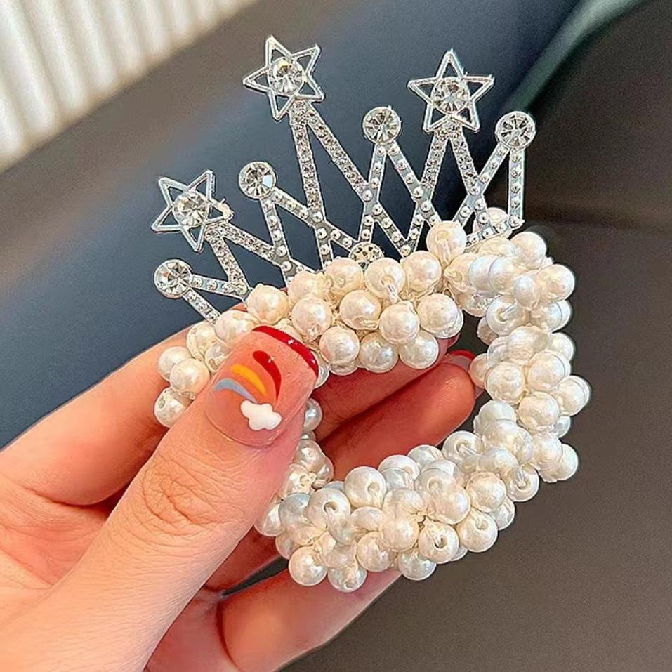 New Fashion Pearl Crown Princess Cute Kids Elastic Hair Bands Children Hair Ties Girls Hair Accessories Baby Headwear
