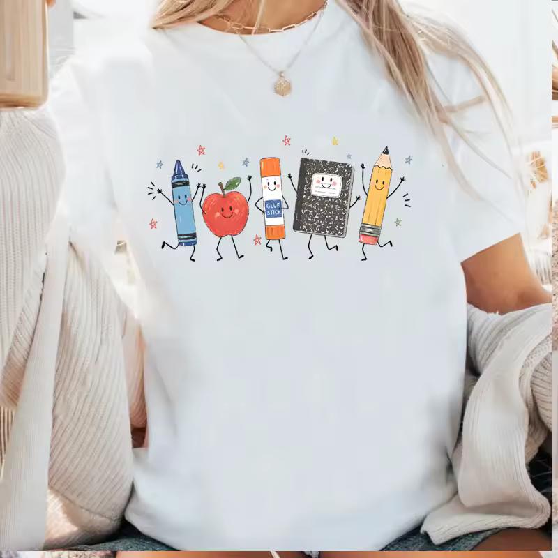 Funny Teacher Life T Shirt Ladies Girls Back To School T-shirt Preschool Teacher Supplies T-shirt Casual Cotton Short Sleeve
