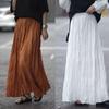 DX~~Folded Half Skirt Women's Spring/Summer New Big Swing Floor Sweeping Long Skirt Simple and Lazy Draping Pleated Skirt