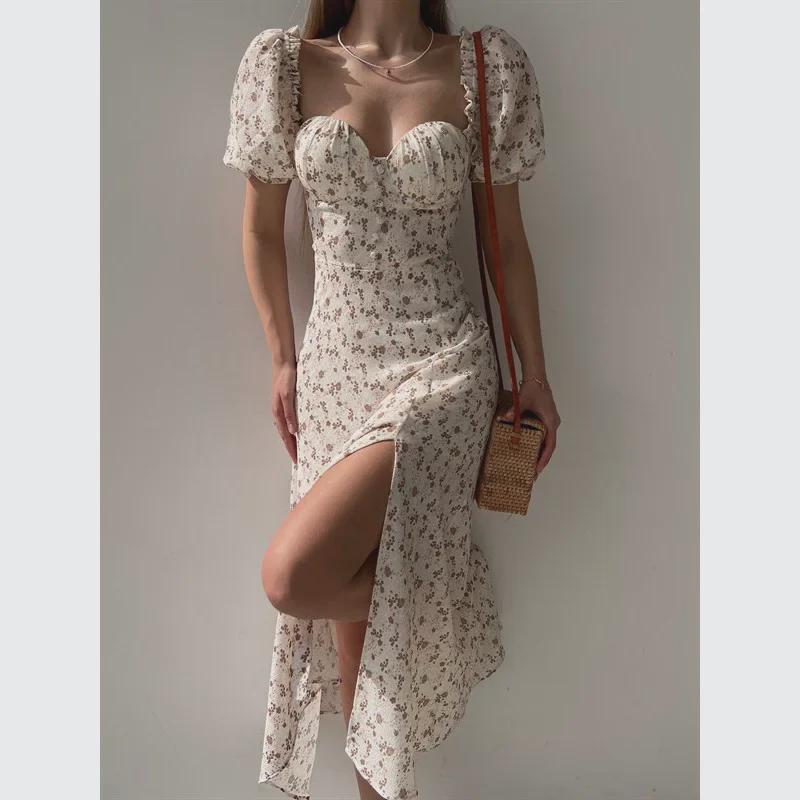 2025 Floral Print Waist-Cinched Mid-Length Dress - European & American Style