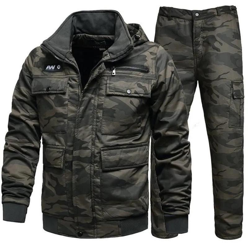 Winter Fishing Clothing Outdoor Multiple Pockets Breathable Plus Velvet Camouflage Hooded Fishing Suits Sports Hiking Coats