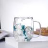 Кружка Yousheng 250 мл с двойными стенками из прозрачного стекла с цветочным узором и широким горлом, с ручкой, изолированный стакан для кофе, чая, шоколада