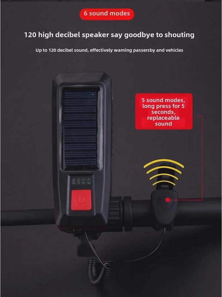 Solar-Powered Bicycle Headlight with USB Charging and Electric Display