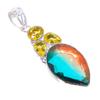 Bi-Color Tourmaline, Citrine 925 Sterling Silver Jewelry Pendant 2.6" AH-3266