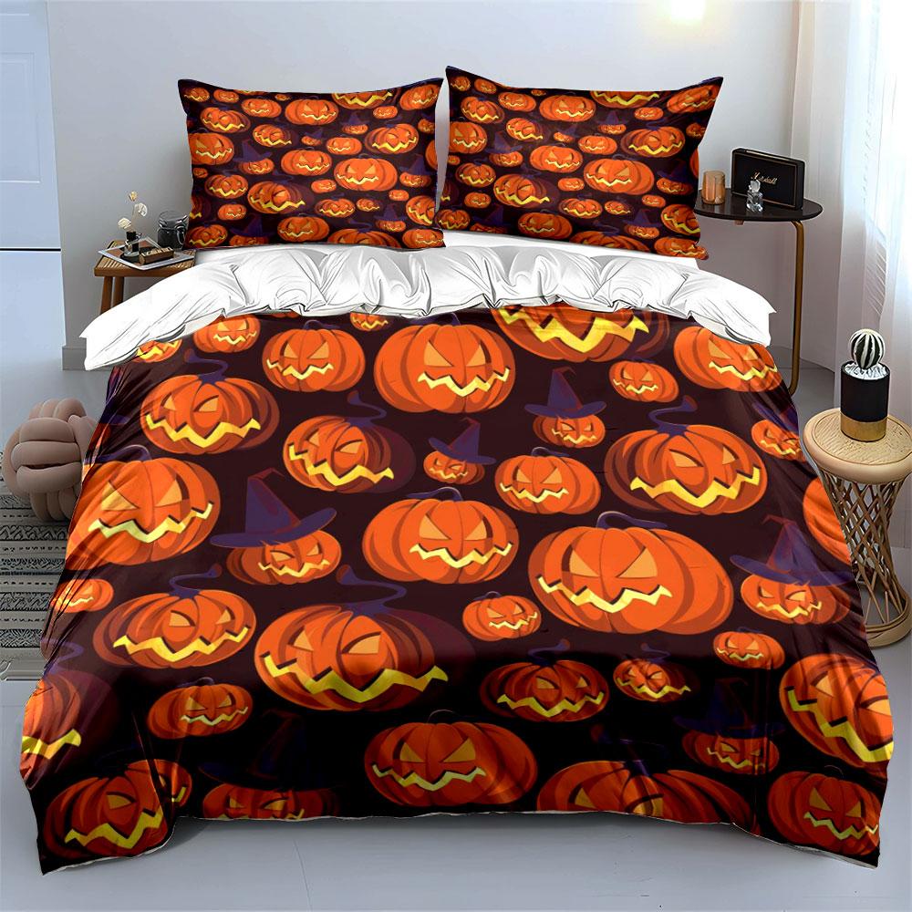 Smiling pumpkins and hats. Bedding sets Duvet cover sets Duvet covers Pillowcases(1*Duvet Cover 2*Pillowcases without duvet insert)