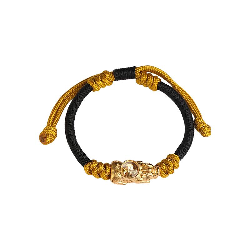 Dragon Knot Gold-Plated Silver Pixiu Bracelet - Handmade Woven Copper, Couple Style, Thai Sand Gold Design for Luck and Fortune.