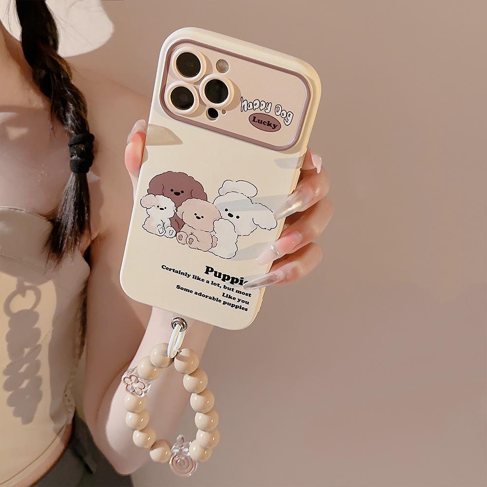 Retro ins dog-themed phone case suitable for iPhone 17, Apple 15, 13 Pro Max, 11, XS, 16 with bracelet, soft and cute