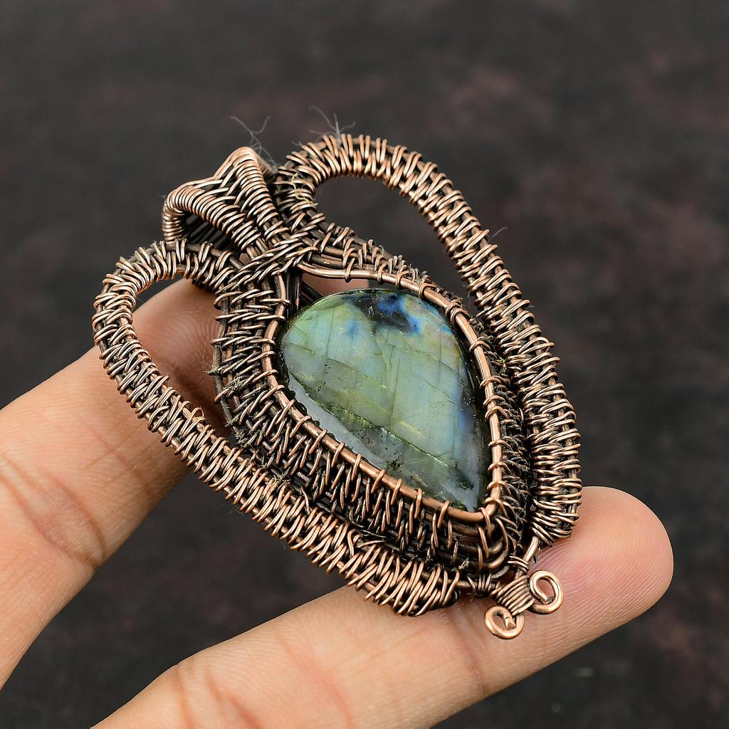 Labradorite Copper Pendant Copper Wire Wrapped Jewelry Gemstone Copper Pendant Handmade Jewelry Wire Wrapped Pendant For Gift Healing Stone