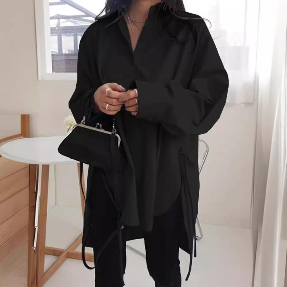 GMXIA Свободная утягивающая рубашка на шнуровке с короткой передней частью и длинной спиной