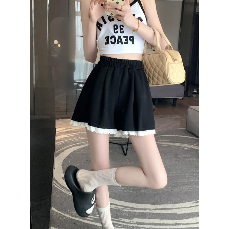 Sports Shorts Women's New Korean Version of Loose Lace Lace Elastic High-waisted Temperament Casual A-line Wide-leg Pants To Wear