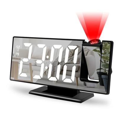 Проекционные часы с USB-кабелем, поворот на 180°, проекционный будильник с функцией повтора показа температуры