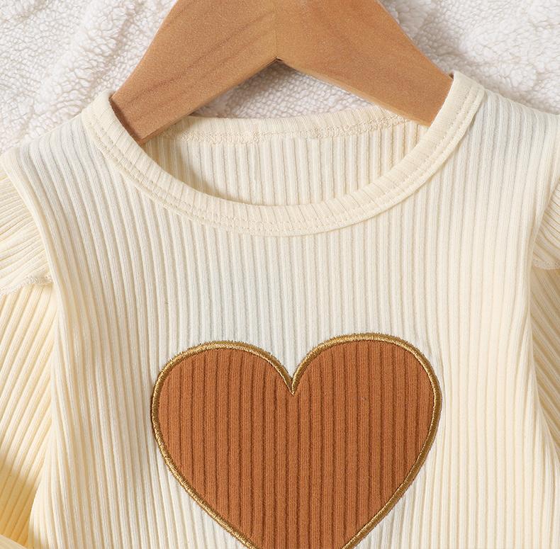 Girls Spring Autumn Suit Heart-shaped Printed Pit Strip Long-sleeved Sweatshirt and Trousers 3-piece Set