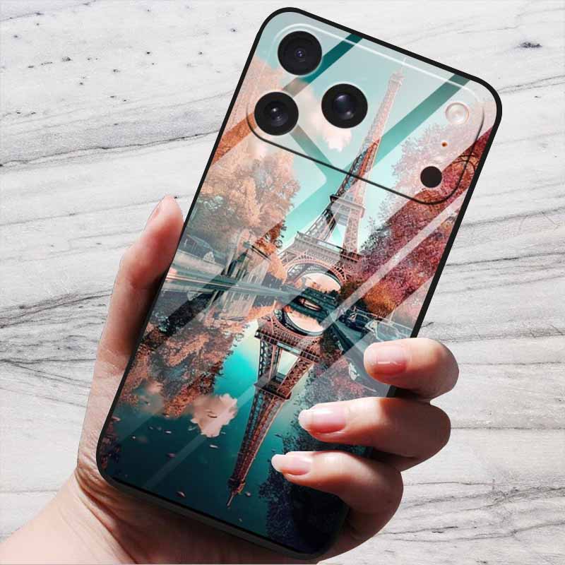 Милый Чехол Для iPhone 17 Pro Plus Capa 17 Pro Max Бампер Роскошный Закаленное Стекло Жесткая Задняя Крышка iPhone17 Air Funda Животные Узоры