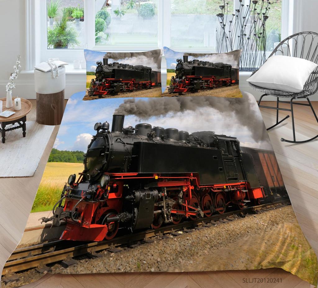 Комплект постельного белья 3D Classic Train Series, винтажное транспортное одеяло и наволочка, 2/3 предмета, AU/DE/US/UK/EU, полноразмерное украшение для дома