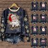Ladies Fashion Casual Long Sleeve Christmas Santa Print Crew-Neck Hoodie Top