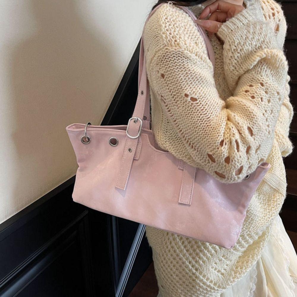 Tote Bag Large Capacity Handbag Solid Color Underarm Packs Sweet Matte PU Tote Bag Office Worker