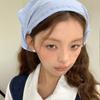 Blue Checkered Cloth Lace Hair Scarf Lattice Triangle Scarf Cute Triangle Bandana  Travel