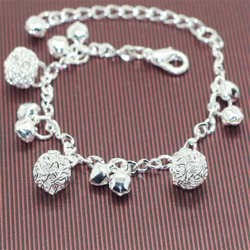 New Silver Plated Bracelet Fashion Bell Charms Beads Pendant Chain Bracelet For Women Girls Jewelry Gift