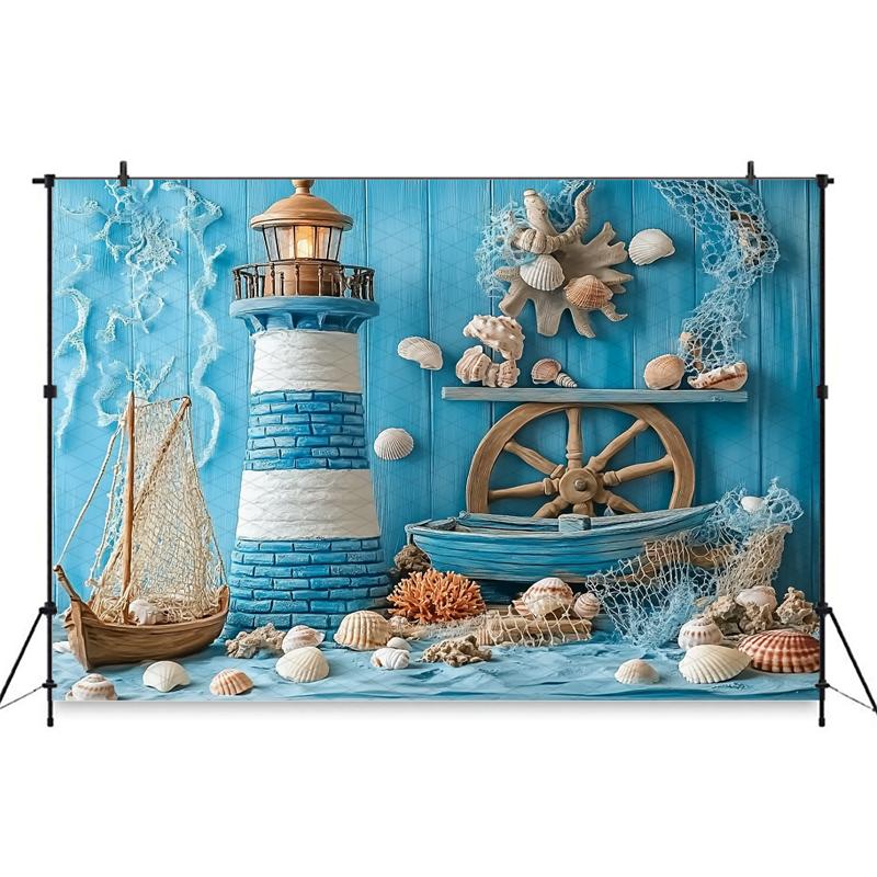Mocsicka Фотофон День Рождения Дети Baby Shower Портретный Фон Синяя Часовая Башня Парусник Узоры Декор Фотостудия