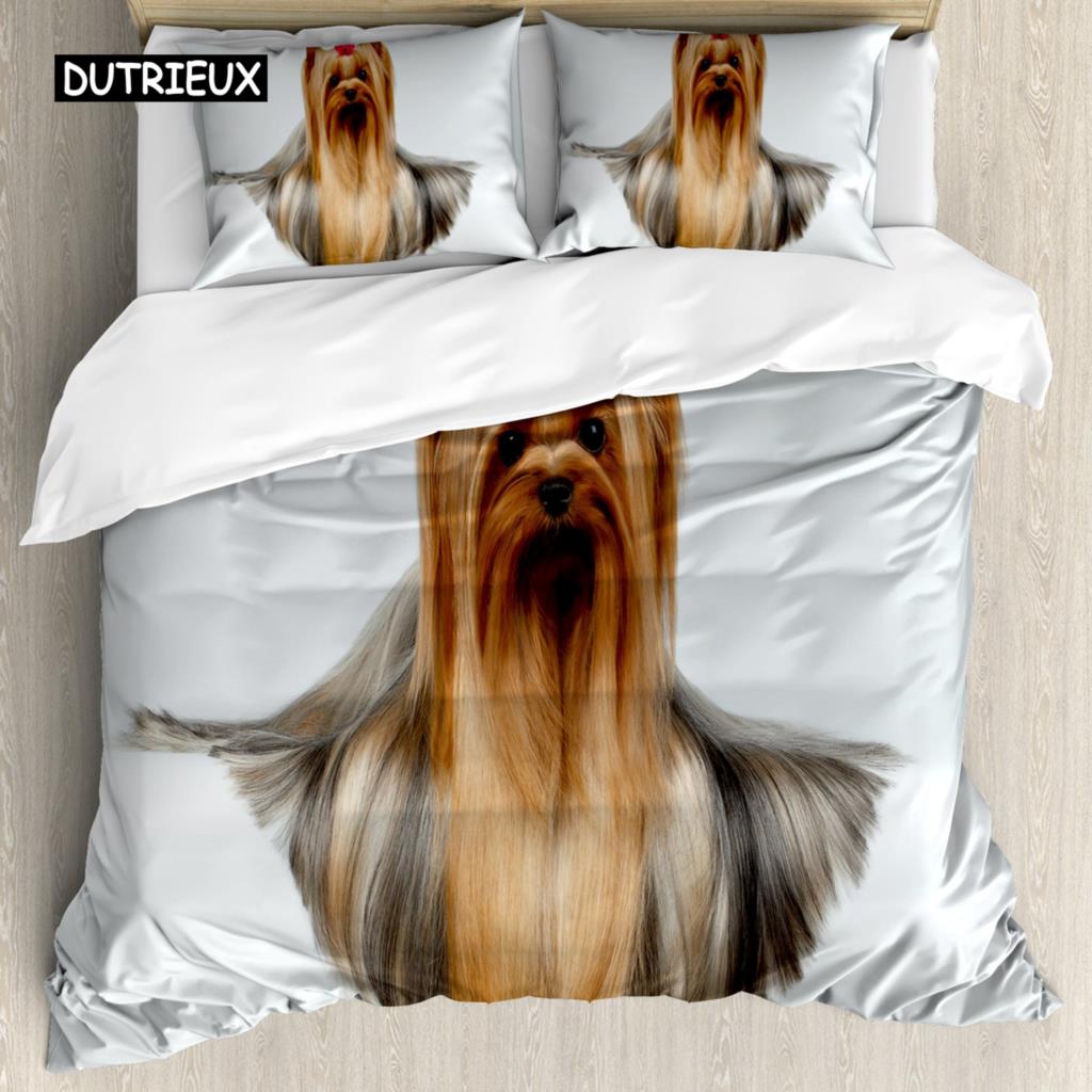 Комплект постельного белья Yorkie с изображением собаки и наушников, музыка, комплект постельного белья из 3 предметов для детей, девочек и мальчиков, мягкий чехол с изображением щенка размера King Size