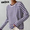 Круглый вырез джемпер в полоску вязаный весенний универсальный классический ретро полосатый свитер женский
