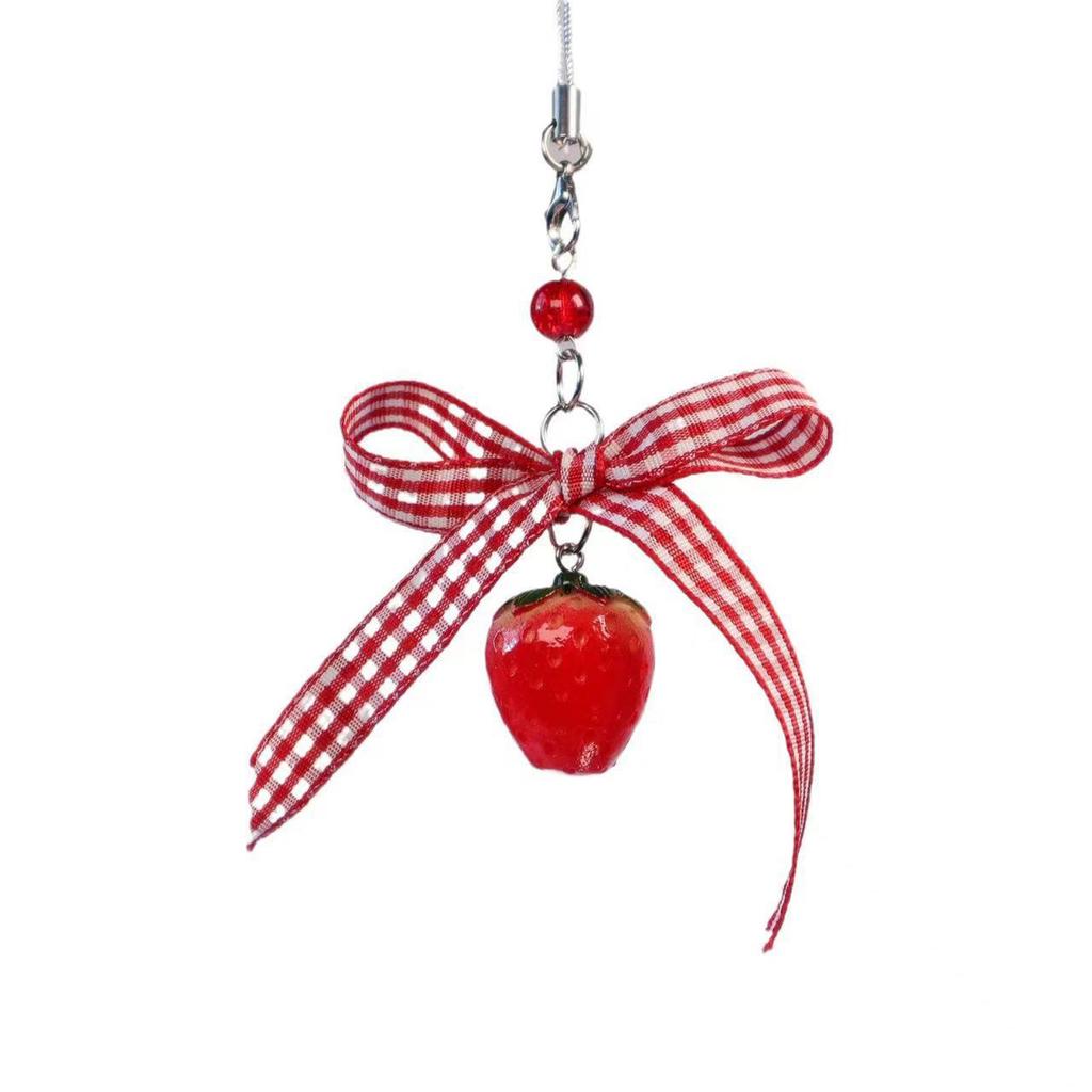 Сладкий клубничный кубик, шарм-подвеска с бантом, цепочка, ремешок для телефона, карманный ремешок для ключей, подвесное украшение для ключей, сумки