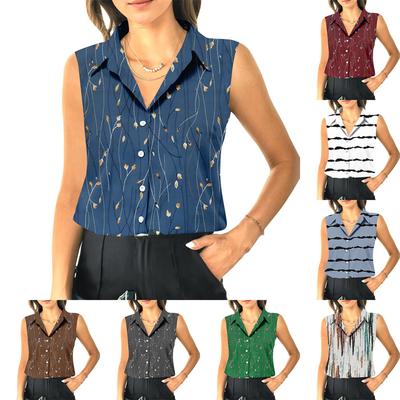 Женский летний свободный топ без рукавов с воротником-стойкой