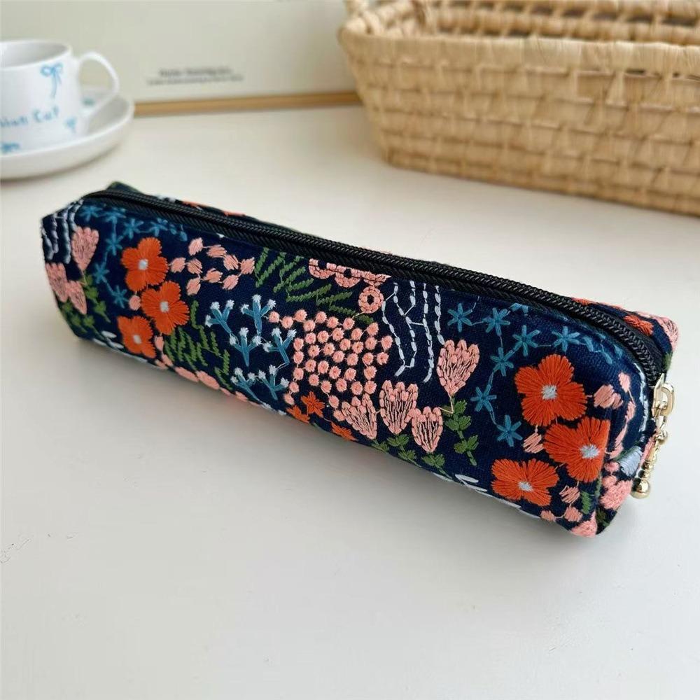 Flower Korean Style Pen Bag Print Cloth Stationery Bag Fashion Embroidered Pencil Case Student