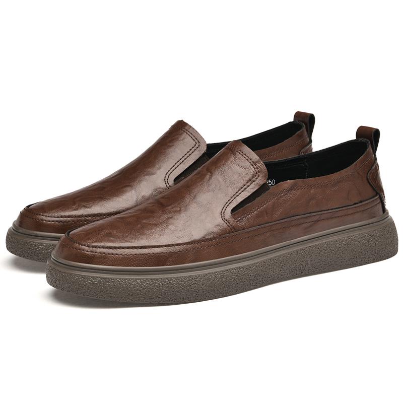 Fashion Flat Bottomed Men's Leather Shoes Quality Elegance Comfort Style Office Driving Outdoor Leisure Business Brown Adult Loafer