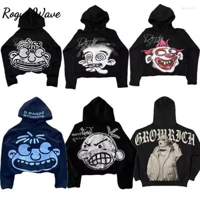 Худи из хлопка в стиле хип-хоп готика RogueWave, американский хип-хоп Y2K Харадзюку, с мультяшным принтом, свободное, больших размеров, свитер-худи для мужчин и женщин, топ