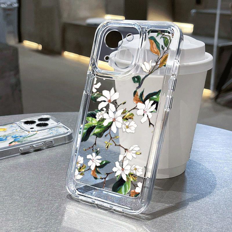 Модный цветочный чехол для телефона iPhone 16 15 14 Pro Max 13 12 11 ударопрочный силиконовый чехол прозрачный чехол