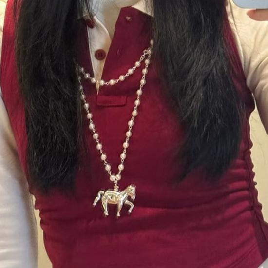 Жемчужное ожерелье-пони со знаком зодиака - Роскошная, универсальная многослойная цепочка для свитера для женщин