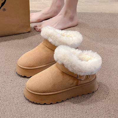 Зимние платформенные ботинки из искусственной замши, женские модные ботильоны до щиколотки с пряжкой, толстые плюшевые, женские нескользящие ботинки из искусственного меха с хлопковой подкладкой