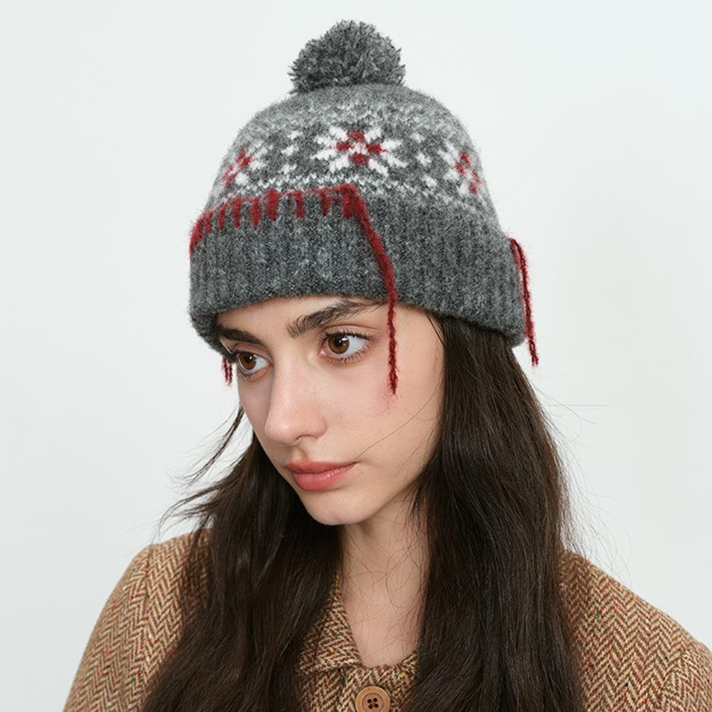 Dimanaf 2025 Зима Осень Женская Модная Шляпа Цветочная Толстая Вязаная Шапка Новая Женская Теплая Толстая Серая
