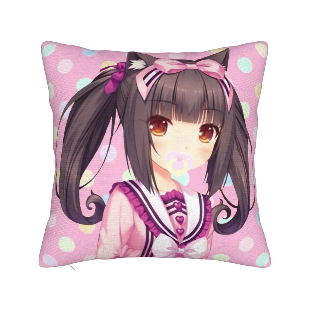 Pillow Case Super Kawaii Game Nekopara Chocola Vanilla Square  Pillow Cover For Living Room Bed Chair Fashion Pillowcases
