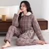Women'S Pajamas Winter Woven Pure Cotton Three-Layer Padded Jacket Piled And Thickened Warm Cardigan Loungewear Set Winter