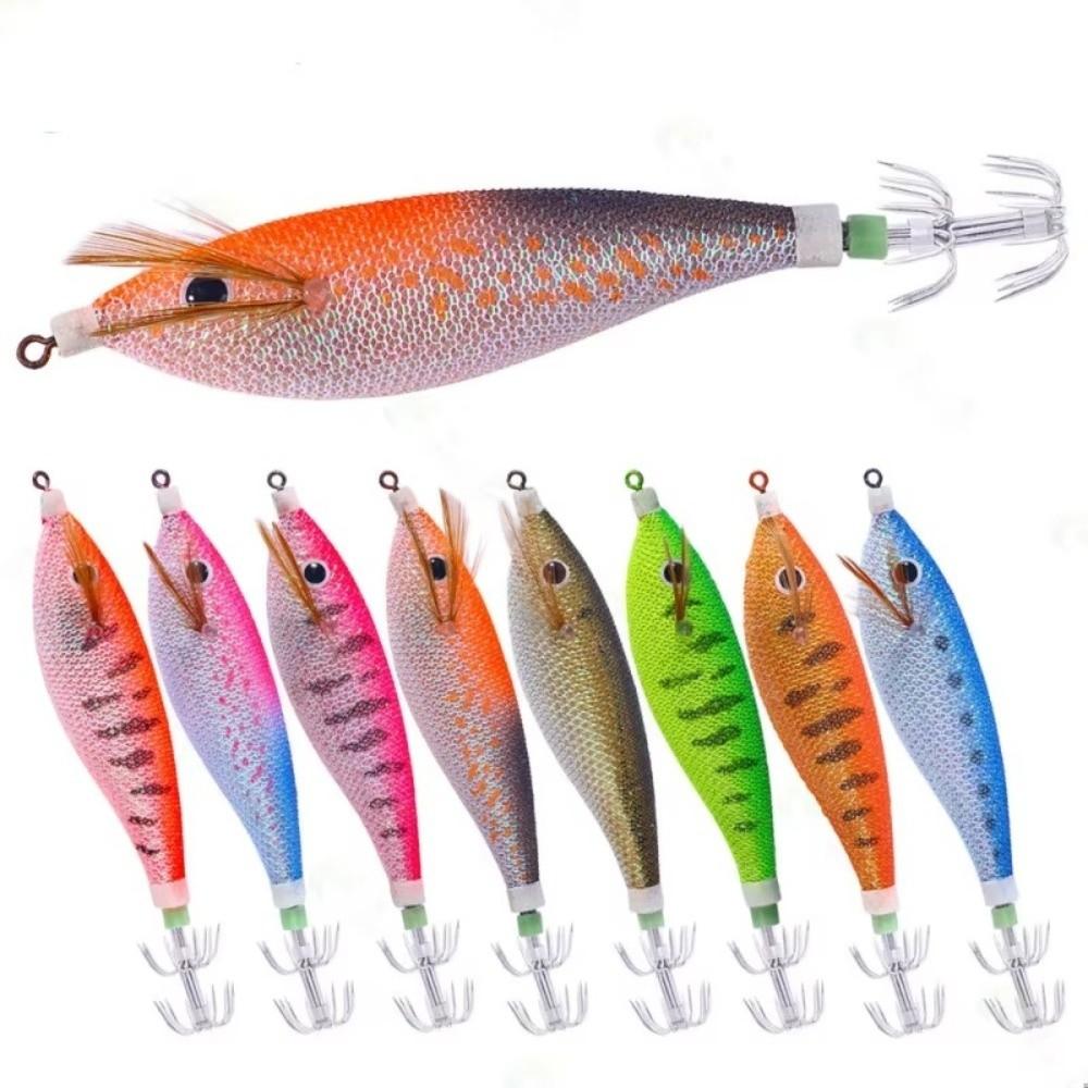 2pcs Hard Body Fishing Lure Set 11CM-13G Size Squid Hook Lure Wooden Shrimp Bait Saltwater Fishing