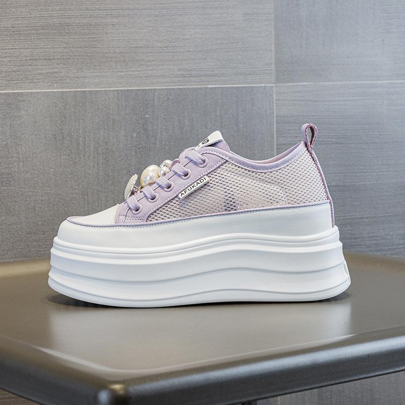 Inner Heightening Women's Shoes Thick Sole Invisible Small Man Spring and Summer Breathable Versatile Casual Sports Board Shoes, Trendy