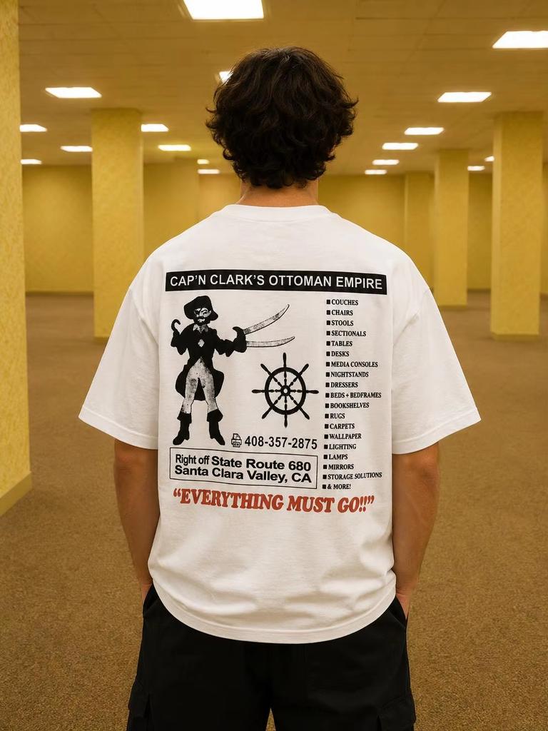 Capn Clark Backrooms 2026 Film Pattern Cotton Tshirt Summer Loose Casual Neutral Streetwear Y2k Style Sportshirt Oversized Ins