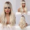 EASIHAIR Длинные волнистые светлые парики с челкой, термостойкие синтетические парики для женщин, натуральный парик с коричневым корнем, волосы для косплея