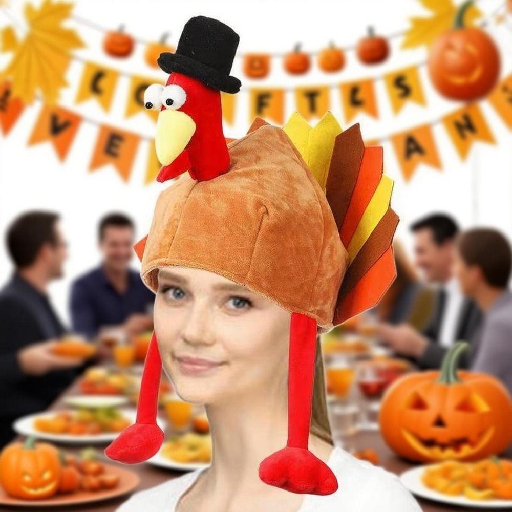 Creative Thanksgiving Turkey Hats Comfortable Roleplaying Photo Cap Plush Turkey Caps  Celebration