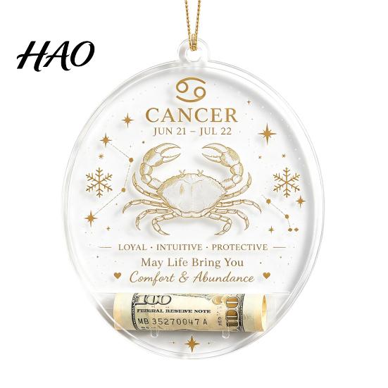 Acrylic Decorative Pendants Christmas Tree Money Holder Pendant, Transparent Round Hanging Ornament, 12 Ornaments Zodiac Signs Theme Accent for Party