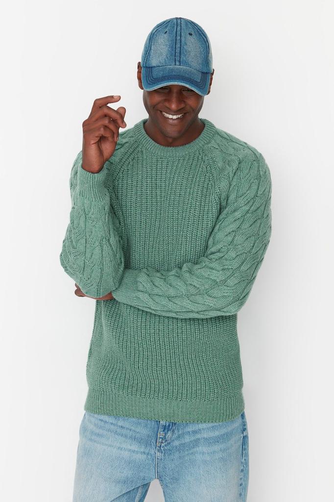 Мужской модный стильный свитер с камнем унисекс, вязаный свитер с круглым вырезом и детальным трикотажем