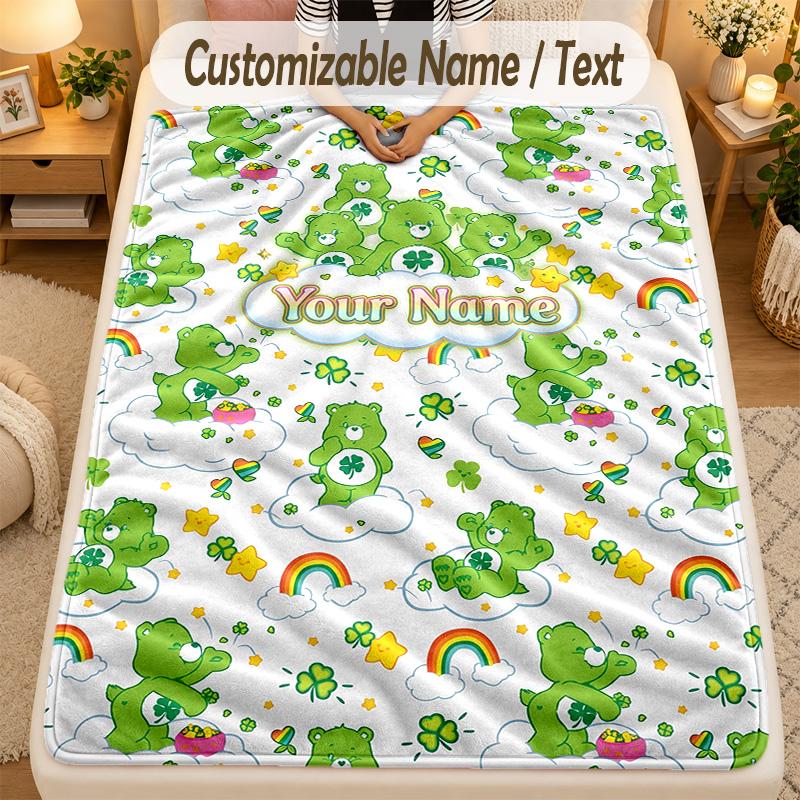 Flannel BlanketCare Bears Custom Name Text Personalized Soft Warm Throw Blanket Home Decor Gift