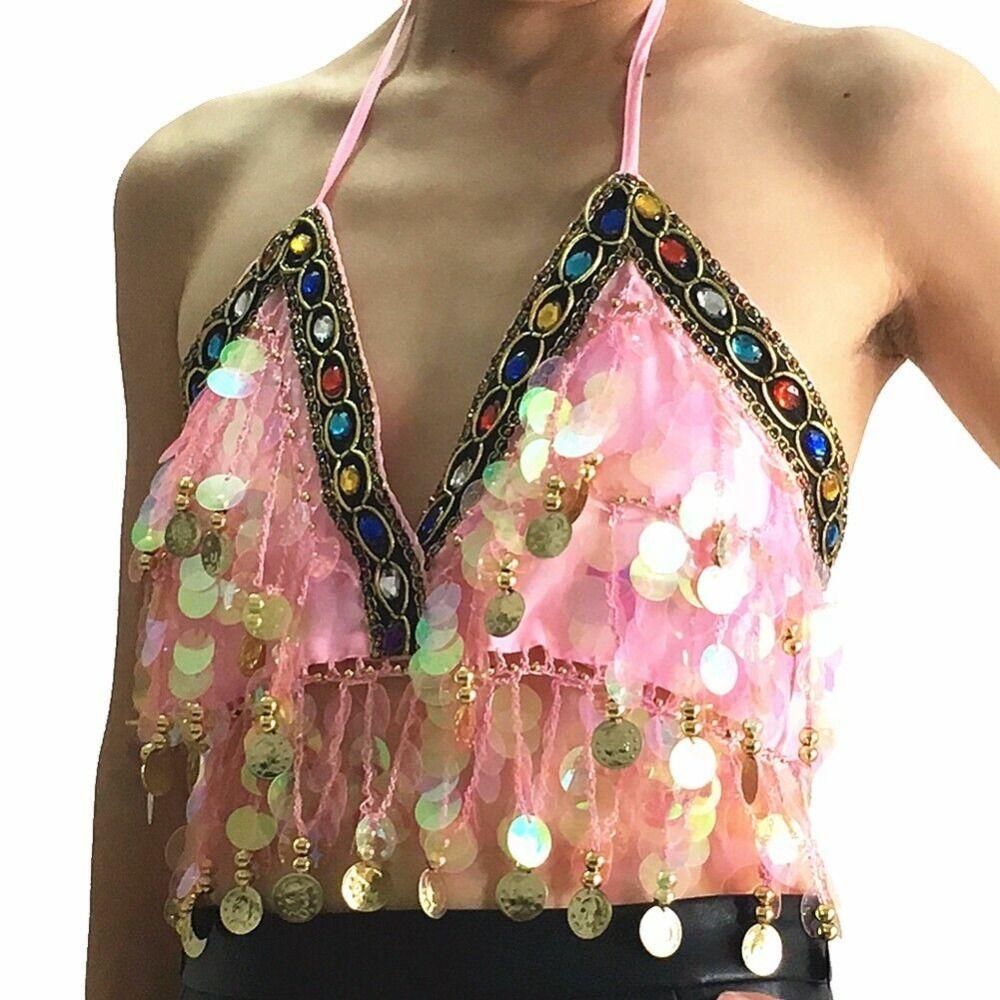 Women Dance Wear Nightclub Tassel Belly Dance Bra Halter Bra Show Costumes Performance Top