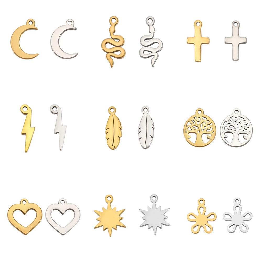 5pcs Tiny Crosses Stars Hearts Charms For Jewelry Make Stainless Steel DIY Bracelet Earring Necklace Pendant Accessory