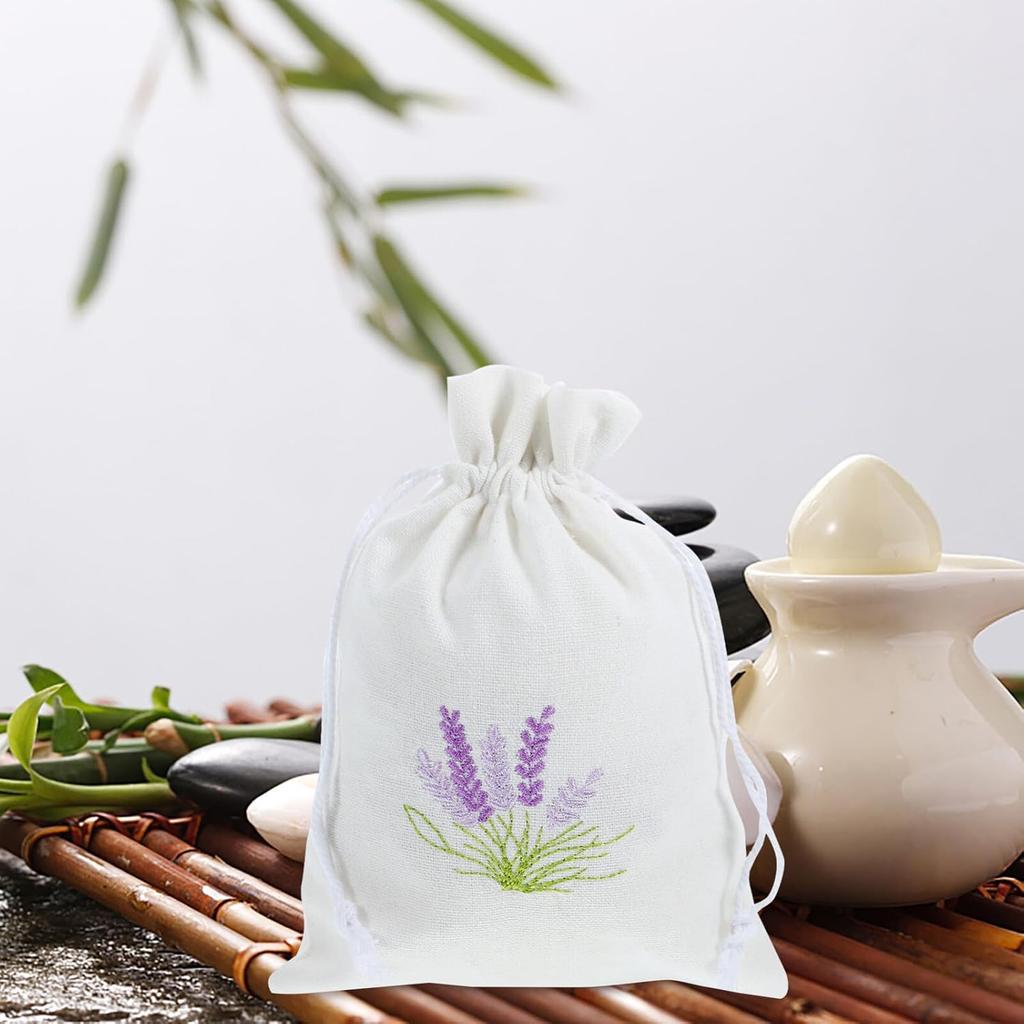 10pcs Refillable Lavender Sachet Bags, Cotton Cloth Drawstring Pouches for Wardrobe Storage, White, 5.51x3.93 Inches, Ideal for Home, Weddings